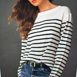 COPY - J. Crew Cashmere Cream and Navy Stripe Boyfriend Sweater